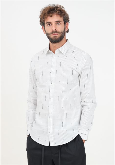 Camicia elegante bianca da uomo con motivo millerighe e logo ARMANI EXCHANGE | 6DZC06ZN5DZ51BA